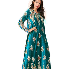 Load image into Gallery viewer, Abaya Kimono Dignified Plus Size Women's Comfortable Gold Velvet Bronzing Plant Print Muslim Long Skirt Habaya Dubai 2021