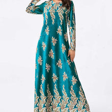 Load image into Gallery viewer, Abaya Kimono Dignified Plus Size Women's Comfortable Gold Velvet Bronzing Plant Print Muslim Long Skirt Habaya Dubai 2021