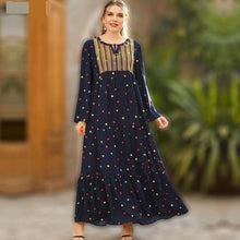 Load image into Gallery viewer, Abaya Oversized Size Women's Embroidery Long-sleeved Folds Retro Ethnic Style Polka Dot Printing Ethnic  Casual Dress Muslim