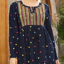Load image into Gallery viewer, Abaya Oversized Size Women's Embroidery Long-sleeved Folds Retro Ethnic Style Polka Dot Printing Ethnic  Casual Dress Muslim