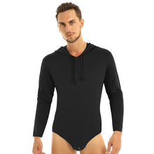 Load image into Gallery viewer, Adult Babies Mens Lingerie Hoodies One-piece Long Sleeves Press Crotch Bodysuit Bodystocking Jockstraps Sissy Gay Romper Pajamas