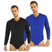 Load image into Gallery viewer, Adult Babies Mens Lingerie Hoodies One-piece Long Sleeves Press Crotch Bodysuit Bodystocking Jockstraps Sissy Gay Romper Pajamas