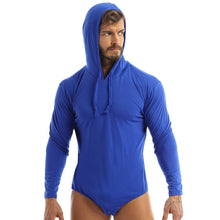 Load image into Gallery viewer, Adult Babies Mens Lingerie Hoodies One-piece Long Sleeves Press Crotch Bodysuit Bodystocking Jockstraps Sissy Gay Romper Pajamas