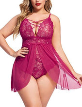 Load image into Gallery viewer, Avidlove Plus Size Babydoll Womens Snap Crotch Lingerie V Neck Lace Nighty Mesh Sleepwear Sexy Lingerie for Women Erotic  L-5XL