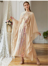Load image into Gallery viewer, Beige Yellow Colorful Butterfly Sleeve Dress Middle Eastern Fashion Women's Robe Arab Hui Ethnicity Ramadan Dress Muslim Clothes