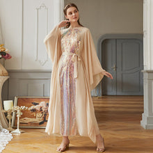 Load image into Gallery viewer, Beige Yellow Colorful Butterfly Sleeve Dress Middle Eastern Fashion Women's Robe Arab Hui Ethnicity Ramadan Dress Muslim Clothes