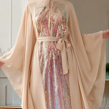 Load image into Gallery viewer, Beige Yellow Colorful Butterfly Sleeve Dress Middle Eastern Fashion Women's Robe Arab Hui Ethnicity Ramadan Dress Muslim Clothes
