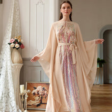Load image into Gallery viewer, Beige Yellow Colorful Butterfly Sleeve Dress Middle Eastern Fashion Women's Robe Arab Hui Ethnicity Ramadan Dress Muslim Clothes