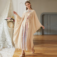 Load image into Gallery viewer, Beige Yellow Colorful Butterfly Sleeve Dress Middle Eastern Fashion Women's Robe Arab Hui Ethnicity Ramadan Dress Muslim Clothes