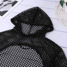 Load image into Gallery viewer, Black Hoodies for Women 2020 Hollow Out Crop Tops Mesh Fishnet Short Sweatshirt Long Sleeve Summer Tops and Pullovers Shirts