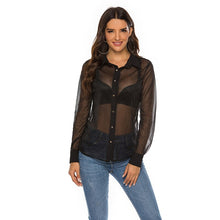Load image into Gallery viewer, Black Mesh Shirt Sexy Blouse Women Tops Summer Girls Ladies Night Club Wear Top See Through Shirts Sexy Blouses Button Up Shirt