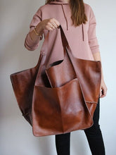 Load image into Gallery viewer, Casual Soft Large Capacity Tote Women Handbags Designer Aged Metal Look Luxury Pu Leather Shoulder Bag Retro Big Shopper Purses