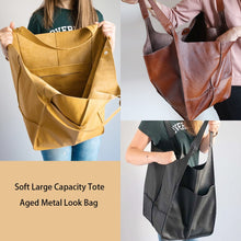Load image into Gallery viewer, Casual Soft Large Capacity Tote Women Handbags Designer Aged Metal Look Luxury Pu Leather Shoulder Bag Retro Big Shopper Purses