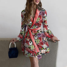 Load image into Gallery viewer, Casual Women's Homewear Fashion Rose Flower Print Pajamas Lapel Long Sleeve Dress Nightgown Lightweight Short Fluffy Bathrobe
