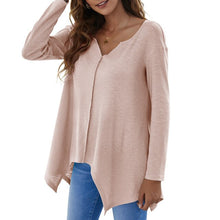 Load image into Gallery viewer, Casual Women's Sweater Autumn Winter Warm Sexy V-Neck  Irregular Hem Loose Oversized Lady Sweaters Knitted Pullover Top Femme