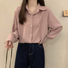Load image into Gallery viewer, Chic Women Casual Shirt Office Ladies Turn-down Collar Tops And Shirts Female Korean Summer Loose Long Sleeves Blouses