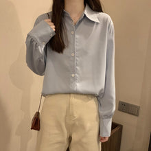 Load image into Gallery viewer, Chic Women Casual Shirt Office Ladies Turn-down Collar Tops And Shirts Female Korean Summer Loose Long Sleeves Blouses