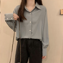 Load image into Gallery viewer, Chic Women Casual Shirt Office Ladies Turn-down Collar Tops And Shirts Female Korean Summer Loose Long Sleeves Blouses