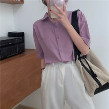 Load image into Gallery viewer, Chic Women Solid Shirt Office Ladies Casual Tops And Shirts Female Korean Long Sleeves Blouses Pocket