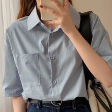 Load image into Gallery viewer, Chic Women Solid Shirt Office Ladies Casual Tops And Shirts Female Korean Long Sleeves Blouses Pocket
