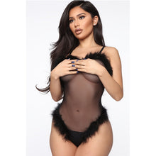 Load image into Gallery viewer, Christmas Costume V-Neck Mesh Sheer Sexy Lingerie Bodysuit Erotic Spaghetti Strap Jumpsuits For Women Feather Patchwork Wear
