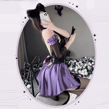 Load image into Gallery viewer, Cosplay Halloween Maid Dress Backless Latex Bodysuit Leather Halter Neck Mesh Patchwork Sexy Pajama Lingerie Anime Costumes Set