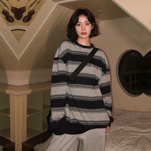 Load image into Gallery viewer, Cotton Sweaters Female Casual Stripe Embroidered Letter O-neck Knitted Tops 2021 Autumn New Korean Loose Slim Vintage Pullovers
