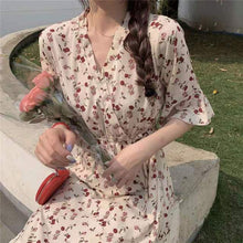 Load image into Gallery viewer, Dress for women Summer Round Neck Women Blouse Puff Sleeve Tops Short Sleeve Shirt Suspender Floral Dress Women Floral suspender