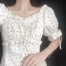 Load image into Gallery viewer, Dress for women Summer Round Neck Women Blouse Puff Sleeve Tops Short Sleeve Shirt Suspender Floral Dress Women Floral suspender