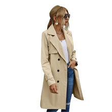 Load image into Gallery viewer, Elegant Fashion Women Trench Solid Color Outerwear Double Breasted Long Sleeve Lapel Belted Trench Autumn Spring Long Coats