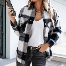 Load image into Gallery viewer, Elegant Spring Fall Women Long Sleeve Lapel Plaid Print Blouses Jackets Casual Buttons Cardigan Fashion Office Lady Party Coats
