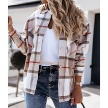 Load image into Gallery viewer, Elegant Spring Fall Women Long Sleeve Lapel Plaid Print Blouses Jackets Casual Buttons Cardigan Fashion Office Lady Party Coats