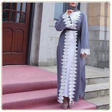 Load image into Gallery viewer, Europe And Middle East Leaves Lace Cardigan Women's Robe With Belt Without Turban Muslim Women's Home Comfort Robe Abaya