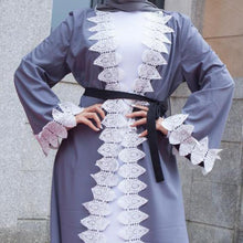 Load image into Gallery viewer, Europe And Middle East Leaves Lace Cardigan Women's Robe With Belt Without Turban Muslim Women's Home Comfort Robe Abaya