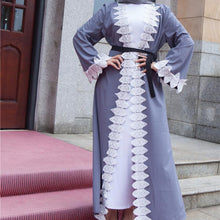 Load image into Gallery viewer, Europe And Middle East Leaves Lace Cardigan Women's Robe With Belt Without Turban Muslim Women's Home Comfort Robe Abaya