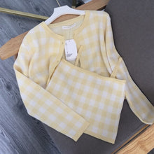 Load image into Gallery viewer, Fashion Pink Plaid Cardigan Sweaters Women Autumn New Loose Long Sleeve Tops Chic Korean Camisole 2 Piece Sets Sweet