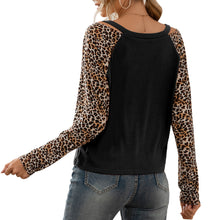 Load image into Gallery viewer, Fashion Women Leopard T-Shirts Spring Autumn 2021 New Tees Female Sweatshirt Hollow Out Cold Shoulder Knot Hem Casual Mujer Tops