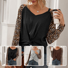 Load image into Gallery viewer, Fashion Women Leopard T-Shirts Spring Autumn 2021 New Tees Female Sweatshirt Hollow Out Cold Shoulder Knot Hem Casual Mujer Tops