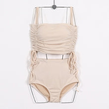 Load image into Gallery viewer, Fast and free delivery Women's Drawstring Tube Top Swimsuit Lace-up Bandage High Waisted Ruched Swim Bottoms