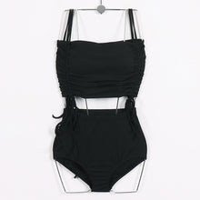 Load image into Gallery viewer, Fast and free delivery Women's Drawstring Tube Top Swimsuit Lace-up Bandage High Waisted Ruched Swim Bottoms