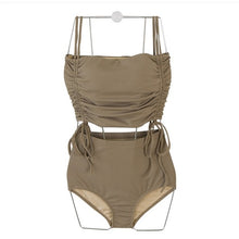 Load image into Gallery viewer, Fast and free delivery Women's Drawstring Tube Top Swimsuit Lace-up Bandage High Waisted Ruched Swim Bottoms
