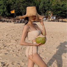 Load image into Gallery viewer, Fast and free delivery Women's Drawstring Tube Top Swimsuit Lace-up Bandage High Waisted Ruched Swim Bottoms
