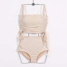Load image into Gallery viewer, Fast and free delivery Women's Drawstring Tube Top Swimsuit Lace-up Bandage High Waisted Ruched Swim Bottoms