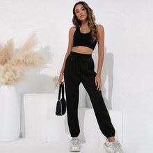 Load image into Gallery viewer, Fitness Clothing Woman Solid Color Pants Autumn Loose High Waist Ankle-length Pants with Belt Pockets Personality Trousers 2021