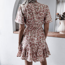 Load image into Gallery viewer, Floral Print Chiffon Dress 2022 Summer Short Sleeve Mini Dresses Girls Sexy V-neck Beach Dresses Short Dress Sundress Vestidos
