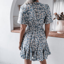 Load image into Gallery viewer, Floral Print Chiffon Dress 2022 Summer Short Sleeve Mini Dresses Girls Sexy V-neck Beach Dresses Short Dress Sundress Vestidos