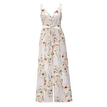 Load image into Gallery viewer, Floral Print Wide Leg Split Fork V Neck Sleeveless Sling Rompers Women Casual Streetwear Beach Party Holiday Jumpsuits
