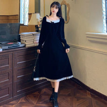 Load image into Gallery viewer, French Lace Retro Dresses Square Collar Velvet Dress Women Autumn Winter Splice Long-Sleeve Dress Palace Plus Size Long Skirt