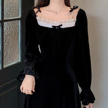 Load image into Gallery viewer, French Lace Retro Dresses Square Collar Velvet Dress Women Autumn Winter Splice Long-Sleeve Dress Palace Plus Size Long Skirt