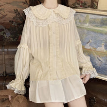 Load image into Gallery viewer, Fresh Peter Pan Collar Shirts for Women Elegant Patchwork Lace Tops Long Sleeve Sweet Japanese Lolita Blouses Mori Girl Spring